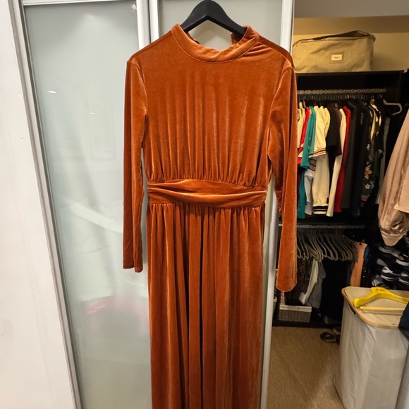 Velvet Long Sleeve Half Turtleneck Maxi Dress in a gorgeous copper color - Picture 2 of 4